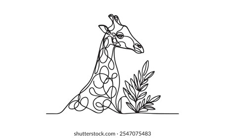 Giraffe. Line drawing of cute animal.