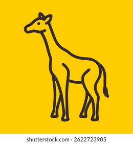 Giraffe line logo. Black giraffe linear icon isolated on yellow background. Vector illustration.