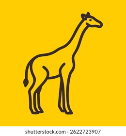 Giraffe line logo. Black giraffe linear icon isolated on yellow background. Vector illustration.