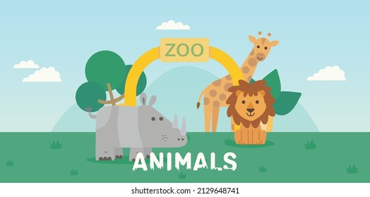 giraffe lion and rhino smiling in zoo