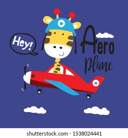 giraffe the little pilot funny animal cartoon,vector illustration