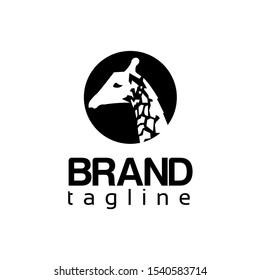 Giraffe logo in the circle. flat design. Giraffe silhouette. Vector Illustration on white background	