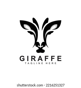 Giraffe Logo Design, Giraffe Head Vector Silhouette, High Neck Animal, Zoo, Tattoo Illustration, Product Brand