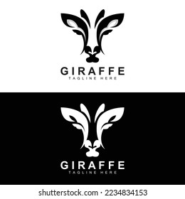 Giraffe Logo Design, Giraffe Head Vector Silhouette, High Neck Animal, Zoo, Tattoo Illustration, Product Brand
