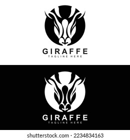 Giraffe Logo Design, Giraffe Head Vector Silhouette, High Neck Animal, Zoo, Tattoo Illustration, Product Brand