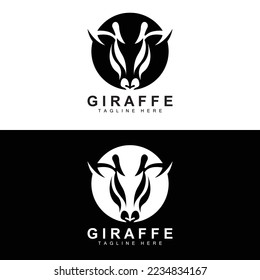 Giraffe Logo Design, Giraffe Head Vector Silhouette, High Neck Animal, Zoo, Tattoo Illustration, Product Brand
