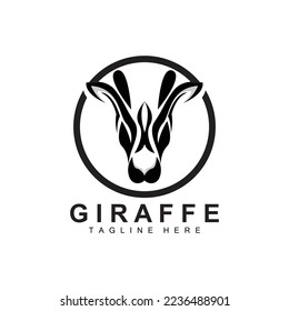 Giraffe Logo Design, Giraffe Head Vector Silhouette, High Neck Animal, Zoo, Tattoo Illustration, Product Brand