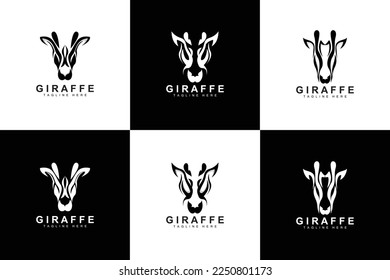 Giraffe Logo Design, Giraffe Head Vector Silhouette, High Neck Animal, Zoo, Tattoo Illustration, Product Brand