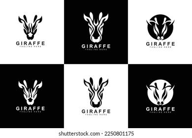 Giraffe Logo Design, Giraffe Head Vector Silhouette, High Neck Animal, Zoo, Tattoo Illustration, Product Brand