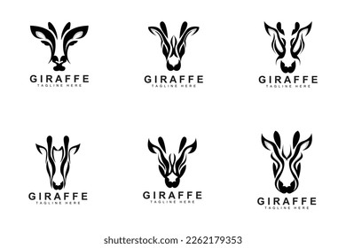 Giraffe Logo Design, Giraffe Head Vector Silhouette, High Neck Animal, Zoo, Tattoo Illustration, Product Brand