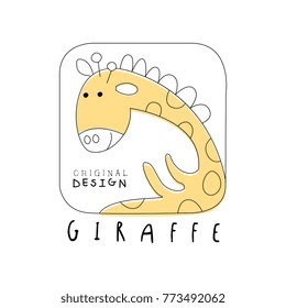 Giraffe logo original design, cute funny animal badge easy editable for Your design hand drawn vector Illustration