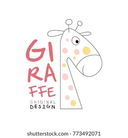 Giraffe logo original design, cute animal badge easy editable for Your design hand drawn vector Illustration
