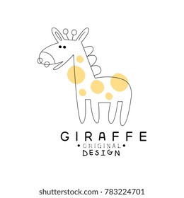 Giraffe logo original design, cute wild animal label easy editable for Your design hand drawn vector Illustration