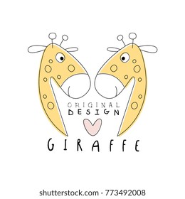 Giraffe logo template original design, cute funny animals label easy editable for Your design hand drawn vector Illustration