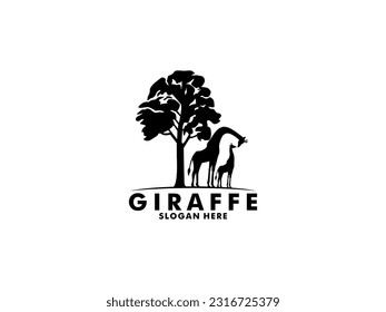 Vector de logotipo de jirafa, plantilla de diseño de logotipo de silueta de jirafa