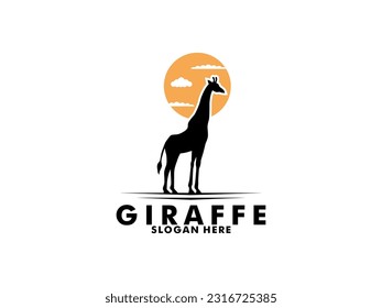 Vector de logotipo de jirafa, plantilla de diseño de logotipo de silueta de jirafa