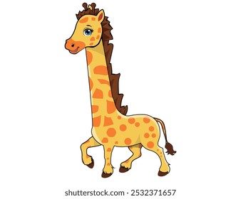 giraffe with long neck in cartoon style, vector illustration with white isolated background.