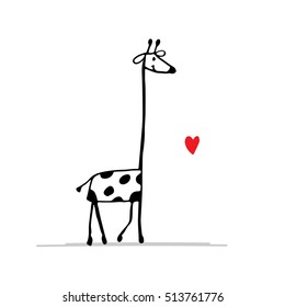 Giraffe in love, funny sketch for your design