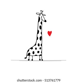 Giraffe in love, funny sketch for your design