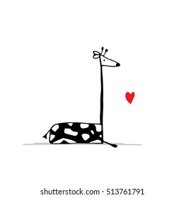 Giraffe in love, funny sketch for your design