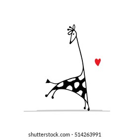 Giraffe in love, funny sketch for your design