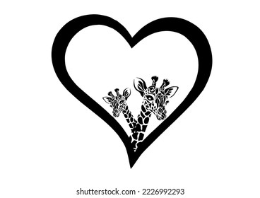 giraffe love heart in design vector