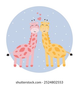 Giraffe in love with heart valentine's day