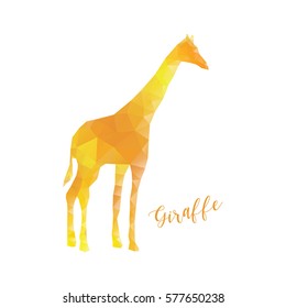 Giraffe in low poly style. Polygonal animal isolated with lettering