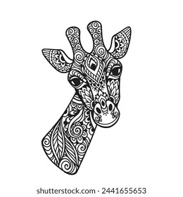 Giraffe mandala. Vector illustration. Adult coloring page. animal in Zen boho style. Sacred, Peaceful. Tattoo print ornaments Indian, Mexican