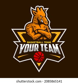 Giraffe mascot for a basketball team logo. Vector illustration. Great for team or school mascot or t-shirts and others.	
