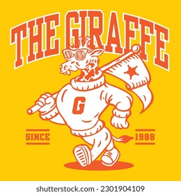 Giraffe Mascot Character Design in Sport Vintage Athletic Style Vector Design