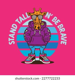 Giraffe Mascot Character Design in Street Wear Outfit