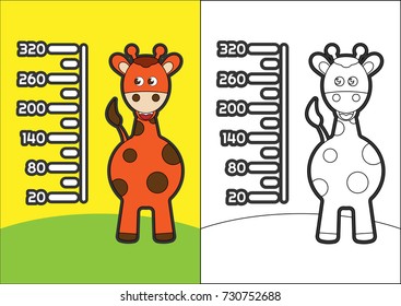 giraffe measure height vector cartoon for coloring book or page