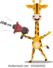 Giraffe with megaphone, illustration, vector on white background.