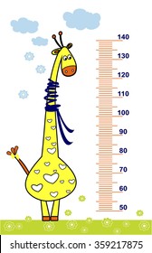 Giraffe. Meter wall or height meter from 50 to 140 centimeter