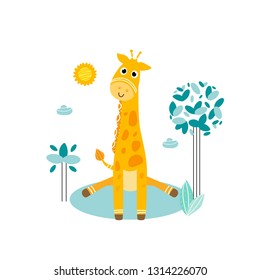 Giraffe. Modern hand drawn  vector tropical character. Good for printing. 