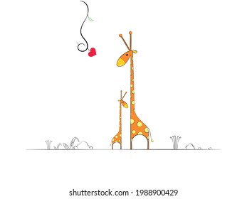 a giraffe and its mom 