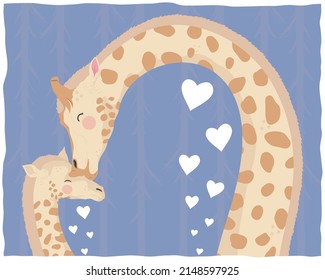 Giraffe Mom With Baby Characters Card