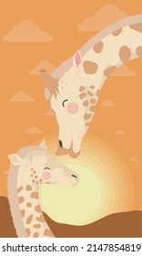 Giraffe Mom With Baby Characters Scene