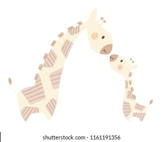 Giraffe mom and baby cute print. Sweet animal family. mother and child fashion child vector. Cool african safari illustration for nursery t-shirt, kids apparel, invitation, simple children design