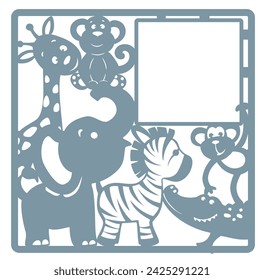 giraffe; monkey; elephant; zebra. crocodile. Vector template For laser plotter cutting, for baby decor.