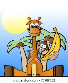 giraffe and monkey in nature