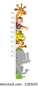 Giraffe, Monkey, Tiger. Meter Wall Or Height Chart