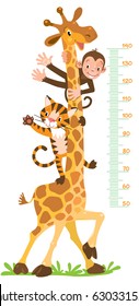 Giraffe, monkey, tiger. Meter wall or height chart