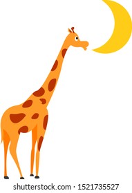 Giraffe and moon, illustration, vector on white background.