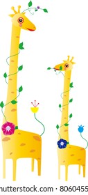 Giraffe mother and child