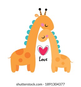 Giraffe Mother and Cub Cuddling as Valentine Day Celebration Vector Illustration