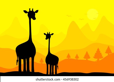 Giraffe and mountain landscape vector