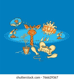 Giraffe and mouse laying in the water