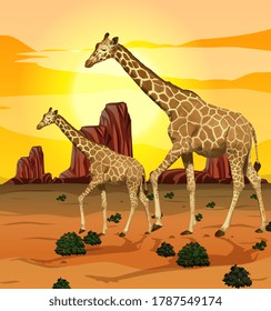 Giraffe in nature background illustration